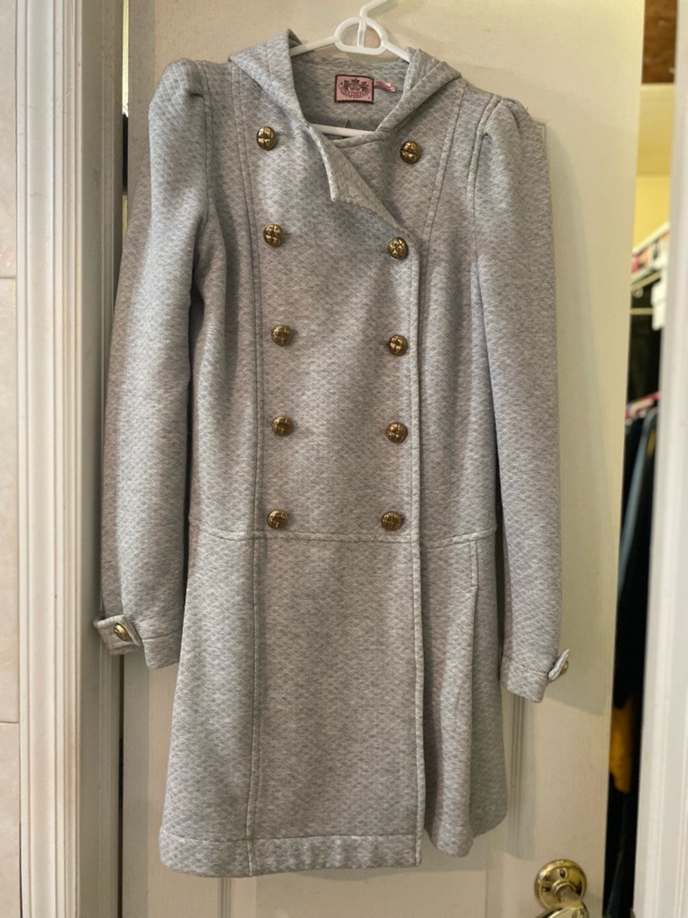 Juicy Couture Gray Hoodie with Pink Logo Patch